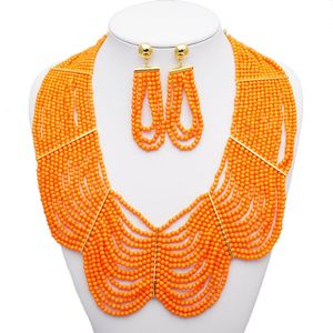 Pendientes, collar, diseño Yulaili, moda para mujer, conjunto de joyería al por mayor, collar de hilo multicapa naranja, conjuntos de cristal austriaco