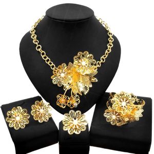 Pendientes Collar Yulaili Bien diseñado Conjunto de joyas de flores grandes y fiesta de damas pakistaníes Banquete de boda Conjuntos de ropa de novia Regalos al por mayor