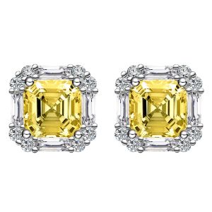 Boucles d'oreilles 925 Sterling Silver Asscher Coup 7 * 7 mm Citrine High Carbone Diamond Gemstone 18k Gold Boucles d'oreilles plaquées Studes Fine Bijoux