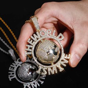 Terre LE MONDE EST MINE Hip Hop Pendentif Collier Plein Iced Out Cubic Zirconia Mens 14k Real Gold Fashion Top Qualité Punk Rock Bijoux Bijoux Accessoires Pour Hommes Guys