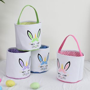 Panier de lapin de Pâques seau de stockage d'oeufs emballage cadeau blanc lapin paillettes panier de Pâques lapin sacs fourre-tout décoration de fête en gros 002
