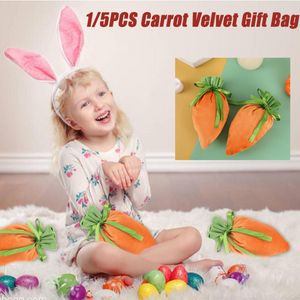 Bolsa de regalo de terciopelo de zanahoria de Pascua, bolsas de bocadillos de galletas de caramelo con cordón, cesta de joyería, decoración de fiesta de Pascua 2023 bb0220