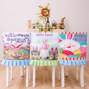 Couverture arrière de chaise de pâques, œufs de lapin, décor de ferme de printemps, lavable, amovible, décoration de cuisine de pâques