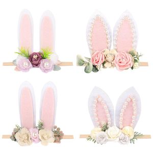 Niños de Pascua Accesorios para el cabello sombreros niñas estéreo flor perla oreja de conejo Estilo europeo y americano clip elástico niños Diadema Y001