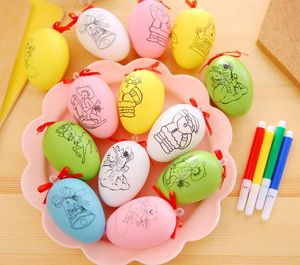 Kit de bricolaje de pintura de huevos de Pascua con bolígrafos de acuarela Canasta de caza de Pascua Rellenos de relleno Suministros para premios en el aula Relleno de golosinas Favor de fiesta REGALO