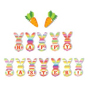 Suministros de decoración para fiesta de Festival de Pascua, banderines de papel con forma de zanahoria, banderas con cinta de 5m, cartel de Feliz Pascua
