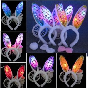 Pâques lumière LED clignotant moelleux oreilles de lapin fête faveur bandeau paillettes coiffure lapin oreilles Costume accessoire Cosplay