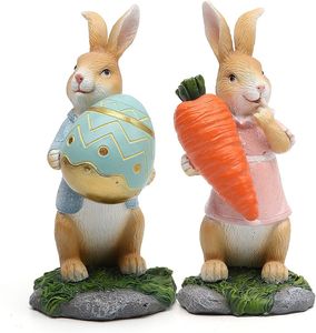 Fiesta de Pascua, artesanías de conejo de resina, abrazo de conejito, zanahorias, abrazos de conejito, figuritas de huevo, decoraciones de escritorio, decoración de mesa para el hogar y la Oficina de primavera