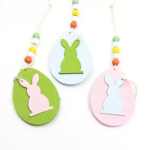 Pâques en bois pendentif suspendu bricolage solide couleur oeuf lapin en forme suspendu ornement Joyeuses Pâques décoration de la maison FY5655 ss1217