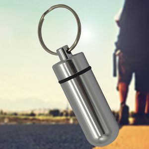 Facile à transporter créatif en acier inoxydable médecine bouteille porte-clés étui conteneur étanche support aluminium médicament pilule boîte porte-clés