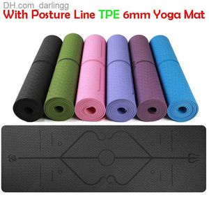TPE ecológico de 6 mm con línea de postura Espesar Yoga Pilates Mats Pad para perder peso Gimnasio en casa Q230826