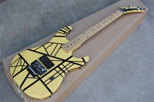 Eddie Edward Van Halen 5150 Yellow Electric Guitar Custom Shop Black Stripe Floyd Rose Tremolo Locking Nut Maple Neck Fingerboard Whammy Bar