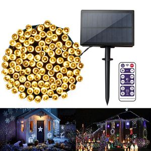 Edison2011 100LED / 200LED Luz de cadena solar Panel solar mejorado con jardín remoto Árbol de Navidad Cuento de hadas Festival Iluminación Decora