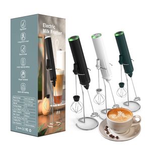 Egg Tools Handheld Electric Milk Frother Mixer USB Recargable Coffee Frothing Wand Cappuccino Stirrer Batidor de cocina Herramienta con soporte 230804