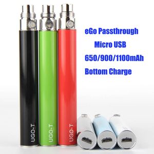 Ego T Micro USB Vape Pen Batterie Charge inférieure UGO Passthrough eCig 650 900 1100mah Batteries adaptées aux atomiseurs 510 E Cig Cartouche ouverte