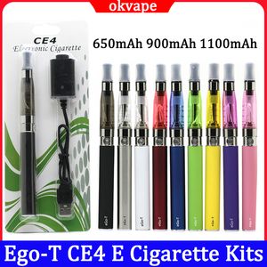 Ego-T CE4 E Kits de cigarrillos 650mAh 900mAh 1100mAh Atomizador Paquete de ampolla Kit de vaporizador con cargador USB Ego Vape Pen