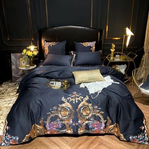 Juego de cama real de lujo de algodón egipcio 4/6 piezas King Queen Size cubierta de cama tributo juego de sábanas de seda funda nórdica parrure de lit 201022