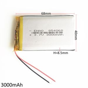 EHAO 854068 3.7V 3000mAh Lithium polymère LiPo batterie Rechargeable pour DVD PAD téléphone portable GPS banque d'alimentation caméra e-books Recoder TV box