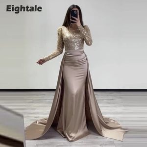 Eightale Sparkly Evening Dress with Detachable Skirt Long Sleeves Custom made Mermaid Prom Party Gowns robe de soiree femme 240201