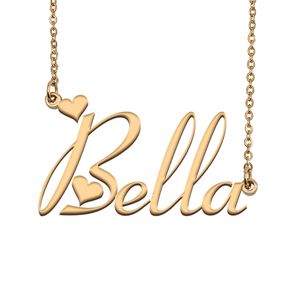 Collar con nombre de Bella, colgante para mujeres y niñas, regalo de cumpleaños, placa con nombre personalizada, joyería para mejores amigos para niños, acero inoxidable chapado en oro de 18 quilates