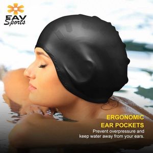 Gorra de natación a prueba de agua Elástica Deportes Largo Cubierta de cabello Orejas Proteger el sombrero antideslizante de la piscina de natación para adultos de silicona Cap1