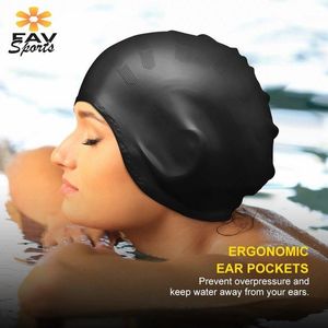 Elastic Waterproof Swimming Cap Sports Long Hair Cover Ears Protect Anti-slip Swim Pool Hat For Adult Silicone