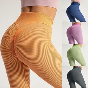 Elasticidad Algodón Cintura alta Scrunch BuLeggings Pantalones de yoga Medias Leggings Deporte Mujer Fitness Amarillo