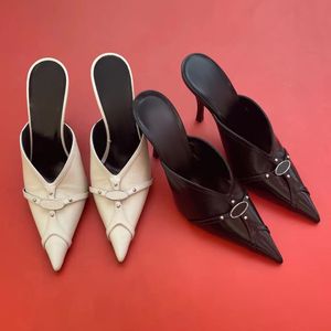 Electra ML-Mule stiletto con design a gabbia-Donna Stud Buckle boucle de ceinture décoration en cuir véritable bouts pointus talon aiguille chaussures de luxe de créateur avec boîte