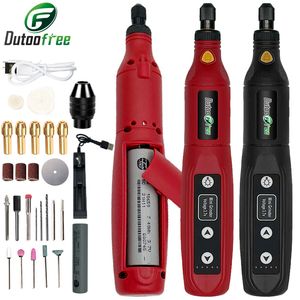 Electric Drill USB sans fil Griner de forage électrique rechargeable de batterie amovible de gravure LED de travail du bois à 5 vitesses outil Dremel graveur 221128