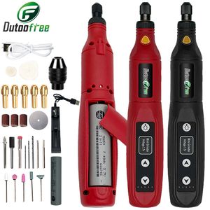Electric Drill USB Cordless Grinder Rechargeable Removable Battery Engraving Woodworking LED 5 Speed Rotary Tool Dremel Engraver 230406
