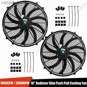 Ventiladores eléctricos 2 unids 16 pulgadas 12V 120W Universal Slim Reversible Radiador eléctrico Refrigeración Auto Fan Push con kit de montaje TypeC24319