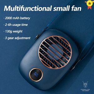 Ventiladores eléctricos Ventilador de cuello colgante mini enfriador USB 2000mAh ventilador recargable Viaje al aire libre de mano portátil silencioso ventiladores de refrigeración hogar T220924