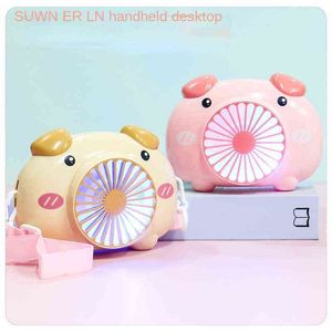 Ventiladores eléctricos New Cute Pig Cartoon Fan Holding Light Hanging Neck USB Small Fan Desktop Portable Children Mini Fan T220907