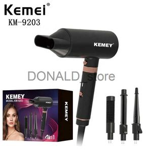 Sèche-cheveux électrique en gros sèche-cheveux professionnel Kemey Km-9203 ensemble de peignes à cheveux bouclés/droits Tube chauffant électrique Led 4 en 1 sèche-cheveux J240117