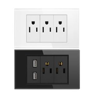 Prise murale électrique double prise de câble d'alimentation / triple panneau de verre 2/3 pôles plaque de sortie US modulaire monté double port USB chargeur Uuop