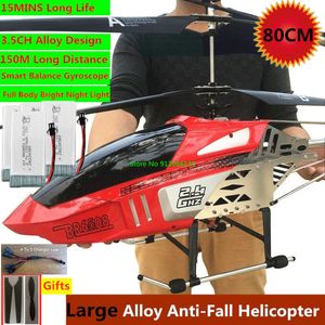 Aviones eléctricos / RC 150M 80CM Gran aleación RC Helicóptero eléctrico Drone Modelo de juguete 3.5CH Cuerpo anticaída Luz LED Helicóptero de control remoto Aviones 230804