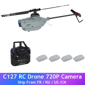 Electric/RC Aircraft C127 2.4GHz RC Drone 720P Camera 6-Axis Wifi Sentry Helicopter Wide Angle Camera Single Paddle Without Ailerons Spy Drone RC Toy 230210