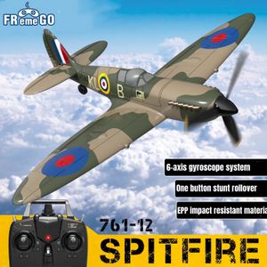 Avion électrique/RC Spitfire RC Avion 2.4G 4CH Télécommande Avion EPP 400mm Envergure 6 Axes 761-12 Spitfire RC Warbird Mini Avion RTF 230509