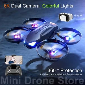 Avión eléctrico/RC V16 Colorido LED RC Helicópteros Regalos de juguete 360 Protección de contención total Mini FPV Drone 4K VR Fotografía aérea Retorno gratuito