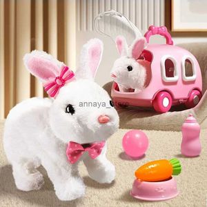 Animales eléctricos/RC Niños Conejo lindo de peluche Niños Mascota electrónica con sonido Animal DIY Cambio de ropa Juego Caminar Juguetes para mascotas en movimiento durante 3 añosL231212L23116