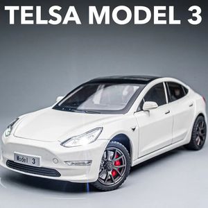 Voiture électrique RC 1 24 Tesla modèle 3 Y S X en alliage moulé sous pression, son et lumière, jouet pour enfants à collectionner, cadeau d'anniversaire 231218
