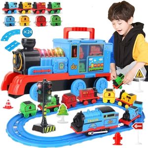 Voiture électrique RC Thomas et ses amis Train ferroviaire costume piste de course ensemble orbital grande taille boîte de rangement jouet moulage en alliage modèle enfants cadeau 231218