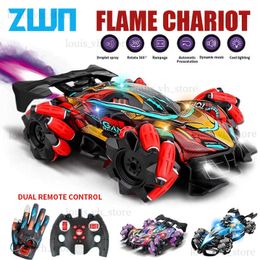 Coche eléctrico / RC ZWN F1 F2 RC Drift Car con música Luces LED 2.4G Guante Gesto Radio Control remoto Spray Stunt Cars 4WD Electric Children Toys T240325