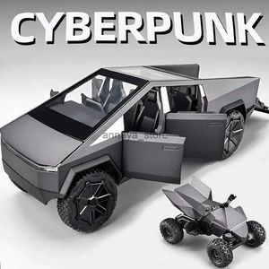 Pista eléctrica/RC Cybertruck modelo camioneta plateada 1/24 coches de juguete de metal fundido a presión con sonido y luz para niños de 3 añosL231212L23116