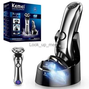 Electric Shaver Kemei 1716 Wet Dry Rechargeable Pro Electric Shaver Beard Electric Razor For Men Facial Shaving Machine With Smart Cleaner YQ230928