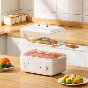 Vaporera eléctrica 11L Cajas de doble capa Carrielin Acero inoxidable Multifuncional Con capas Control de temperatura Cocinar Pescado Carne Arrocera 800W 220V