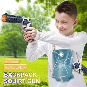Electric Water Gun Revolver Double Gun Backpack Automatic Summer Outdoor Kids Toy Beach Water Splashing Game Game Boys Gift 240419