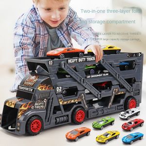 ElectricRC Track The Little Bus Big Container Truck Storage Box Parking avec 3 12 Pull Back Mini Car Toy Kids Birthday Gift 230609