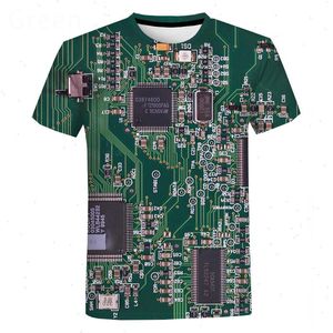 Camiseta de Hip Hop con Chip electrónico para hombre y mujer, camiseta de gran tamaño con estampado a máquina 3d, camiseta de manga corta estilo Harajuku