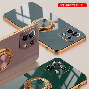 Étuis à anneau magnétique électroplités pour iPhone 15 14 13 12 11 Pro Max XS XS XR MAX SILICONE GLASS PLATER COVER STAND AVEC BAG APP 30PCS
